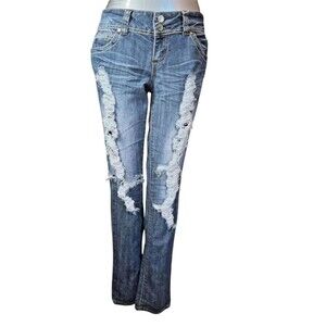 Almost Famous Jeans Women 9 Mid Rise Distressed Stretch Always Fabulous (W32 L31